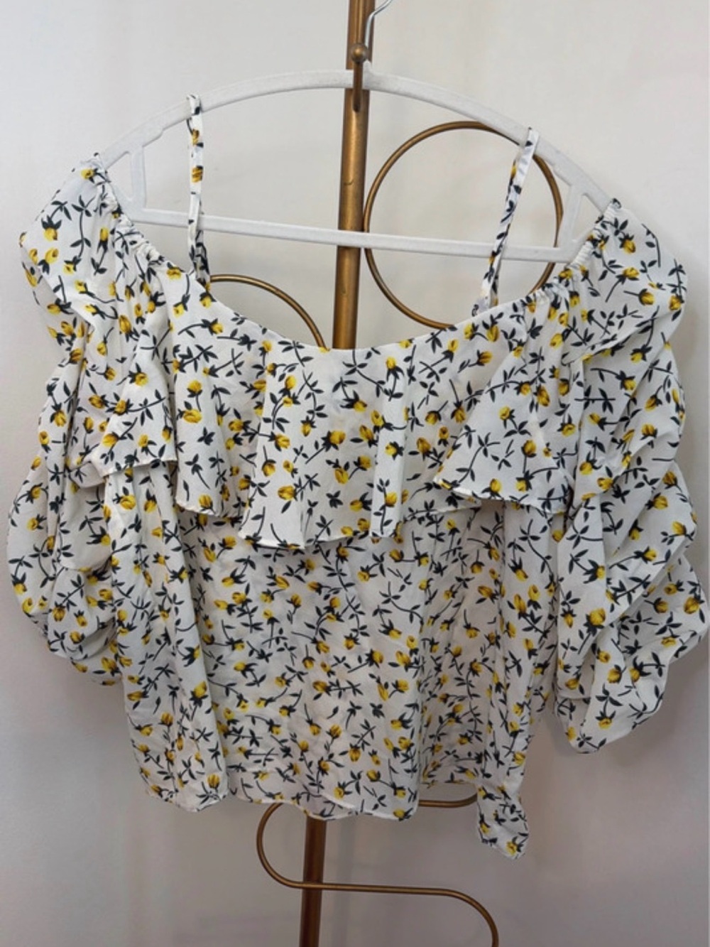 Alythea White Yellow Floral Ruffle Off-Shoulder Camisole